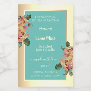 Pretty Flowers Teal Product Labels Candle Beauty &