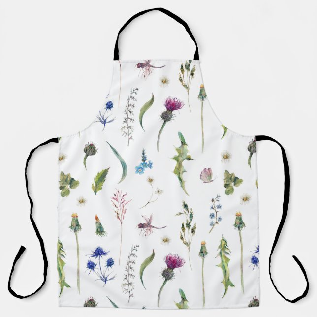 Pretty Flowers Thistle Dragonfly Design Apron (Front)