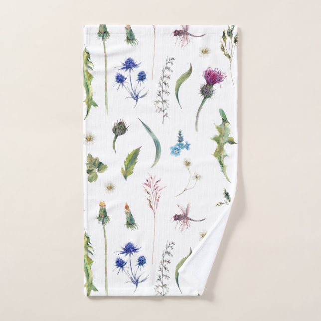 Pretty Flowers Thistle Dragonfly Design Hand Towel (Hand Towel)