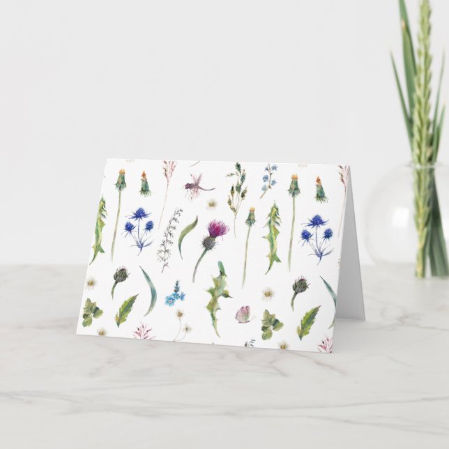 Pretty Flowers Thistle Dragonfly Design Thank You Card (Front)