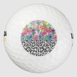 Pretty flowers Watercolor hand paint leopard Golf Balls