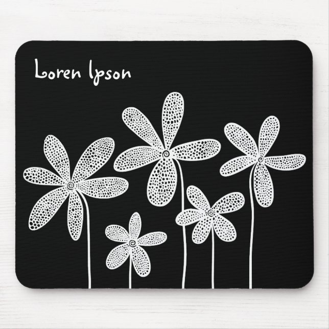 Pretty Flowers - White on Black Mouse Pad (Front)
