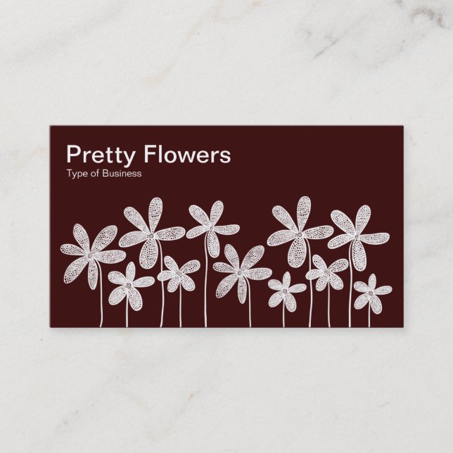 Pretty Flowers - White on Dark Brown Business Card (Front)