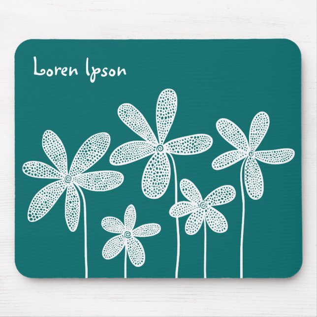 Pretty Flowers - White on Green 006666 Mouse Pad (Front)