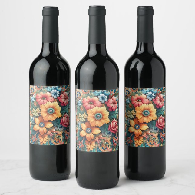 Pretty Flowers Wine Label (Bottles)