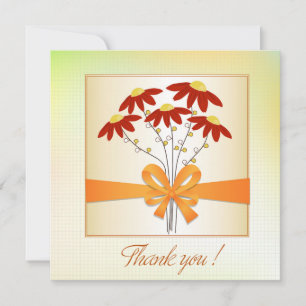 Pretty Flowers With Ribbon Thank You Flat Card