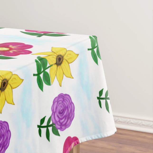 Pretty Flowers Yellow Purple Pink Tablecloth (In Situ)