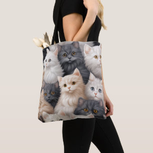 PRETTY FLUFFY COLORFUL KITTENS AND CATS TOTE BAG