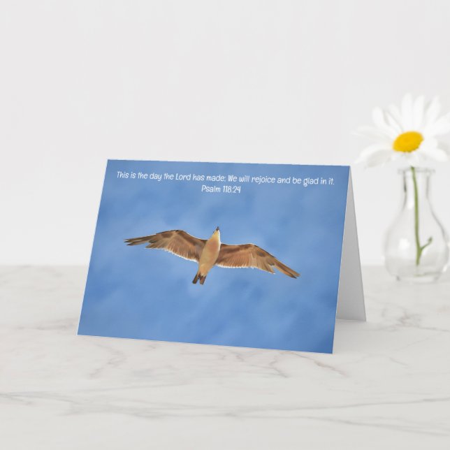 Pretty Flying Sea Gull Bird Bible Verse Art Note Card (Small Plant)