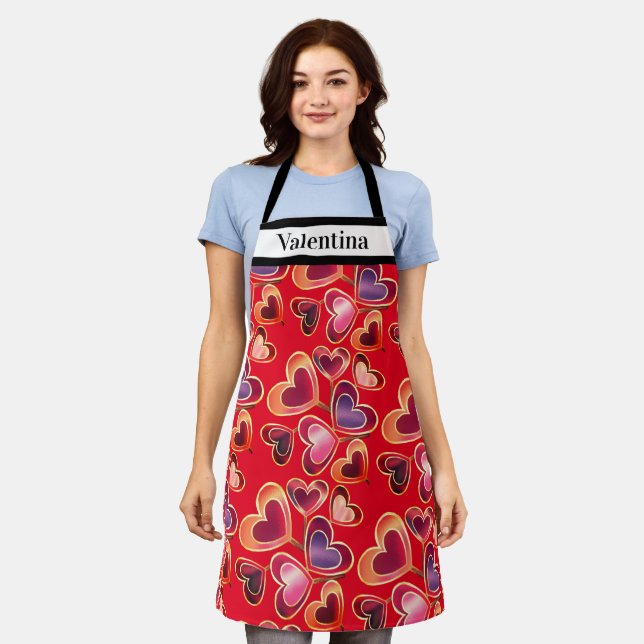 Pretty Foil Textured Stack Double Heart Lollipops  Apron (Worn)