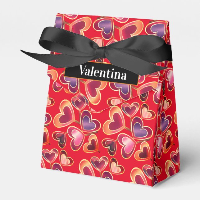 Pretty Foil Textured Stack Double Heart Lollipops  Favour Box (Front Side)