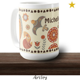 Pretty Folk Art Animals Wildlife Custom Name Coffee Mug