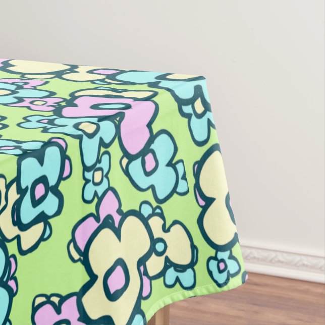 Pretty Folk Art Flowers Pastel Colours Spring Gree Tablecloth (In Situ)