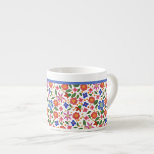 Pretty Folk Art Style Floral on White Espresso Mug