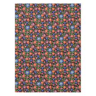 Pretty Folk Art Style Floral Tablecloth on Black