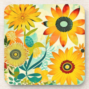 Pretty Folk Art Yellow Flowers   Coaster