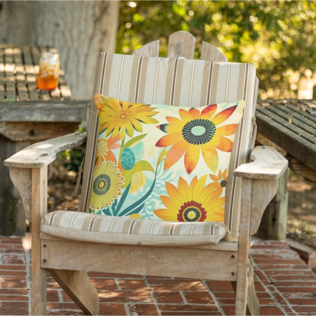 Pretty Folk Art Yellow Flowers   Cushion (Chair)