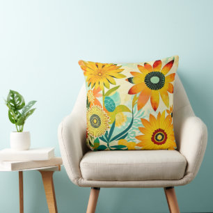 Pretty Folk Art Yellow Flowers   Cushion