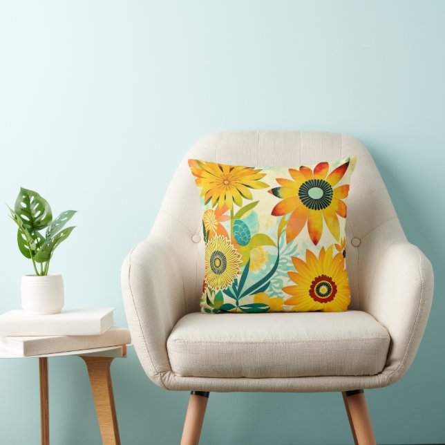 Pretty Folk Art Yellow Flowers   Cushion (Chair)