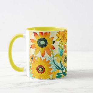 Pretty Folk Art Yellow Flowers Mug