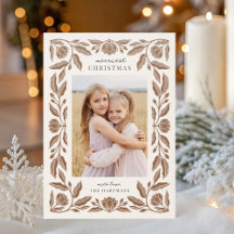 Pretty Folk Floral Frame Christmas Holiday Photo L