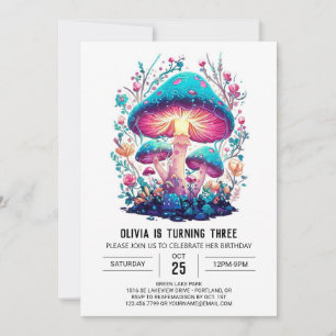 Pretty Forest Digital Mushroom Birthday Invitation