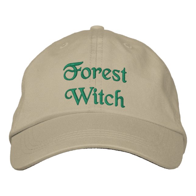 Pretty Forest Witch Quote Green Khaki Embroidered Hat (Front)