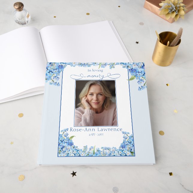 Pretty Forget-me-nots In Loving Memory Guest Book (Front Open)
