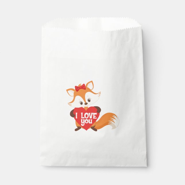 Pretty Fox I love You Heart Favour Bag (Front)