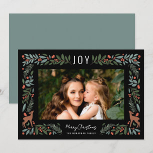 Pretty Frame Little Deer   Black Photo Christmas   Holiday Card