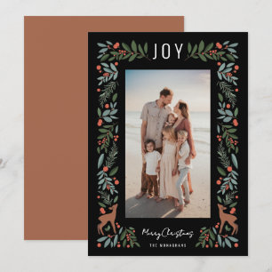 Pretty Frame Little Deer Black Vertical Photo Holiday Card
