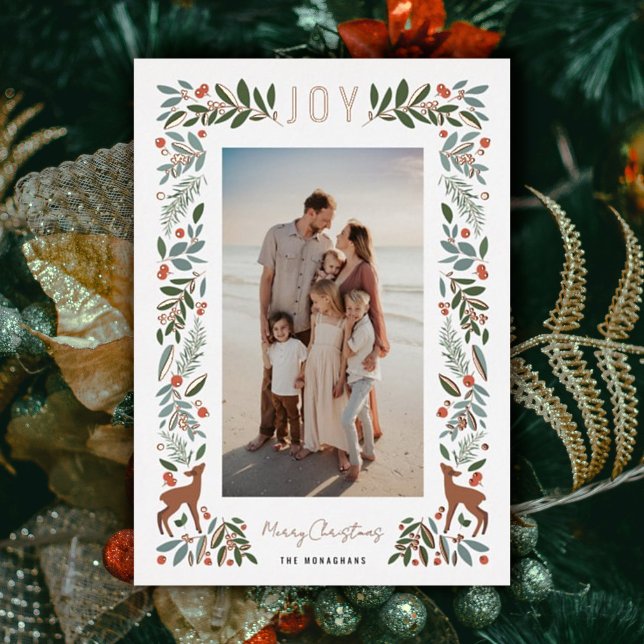 Pretty Frame Little Deer | White | Vertical Photo  Foil Holiday Card (Creator Uploaded)