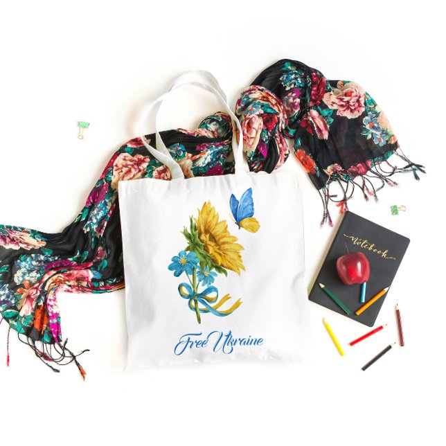 Pretty Free Ukraine Sunflower & Butterfly  Tote Bag (Creator Uploaded)