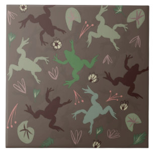 Pretty Frog Greenery Botanical Art Ceramic Tile