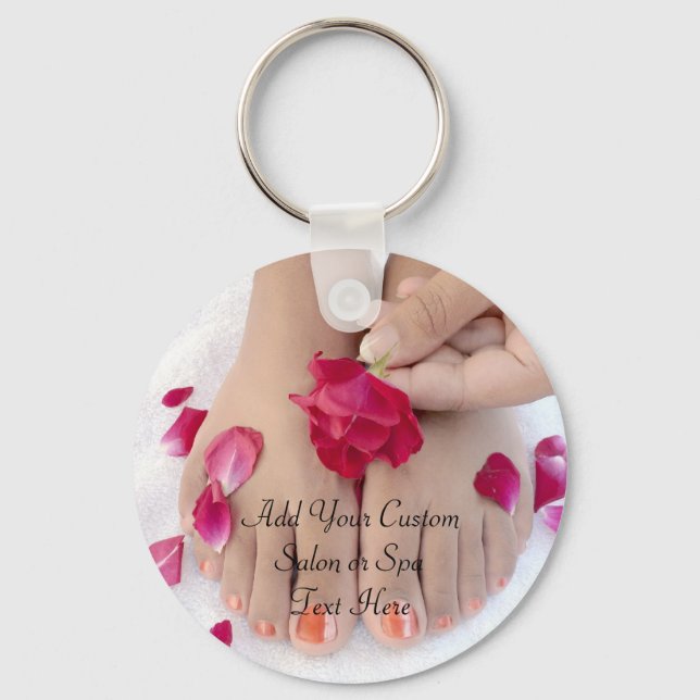 Pretty Fuchsia Pink Rose Pedicure Salon Key Ring (Front)