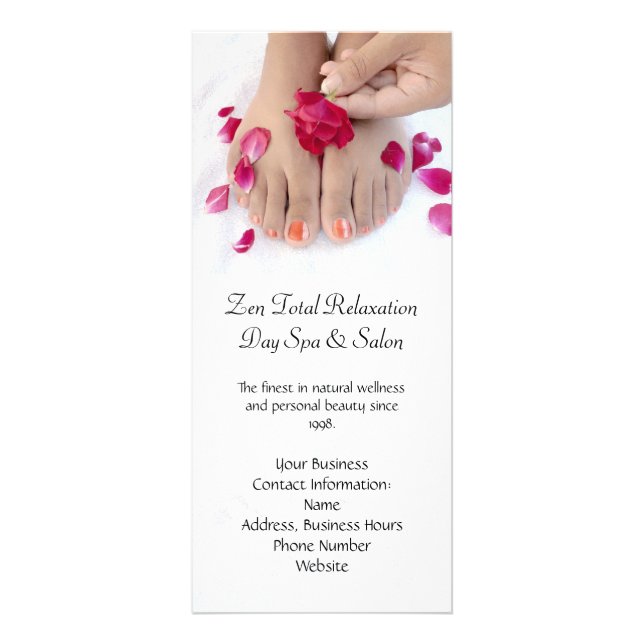 Pretty Fuchsia Pink Rose Pedicure Salon Rack Card (Front)