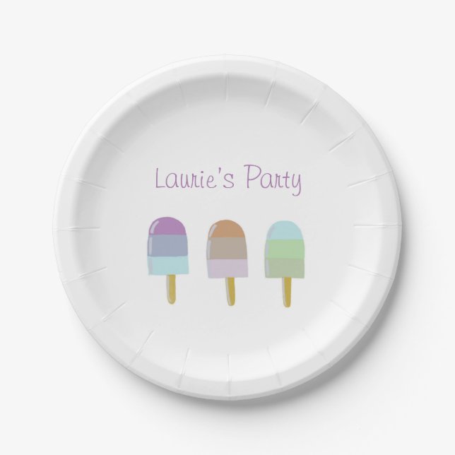 Pretty Fun Pastel Paper Plate 7”Popsicle Design  (Front)