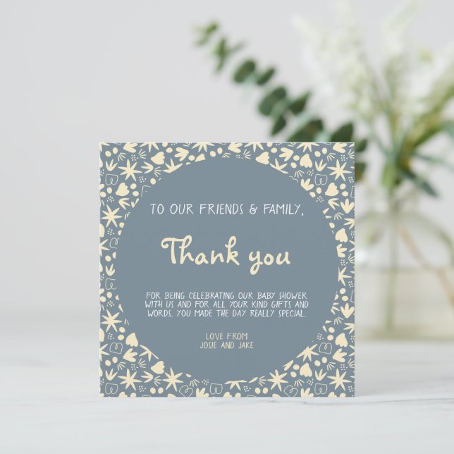 Pretty fun pattern baby shower blue and yellow invitation (Standing Front)