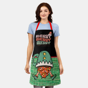 Pretty Funny Elf Black and greenery burlap Apron