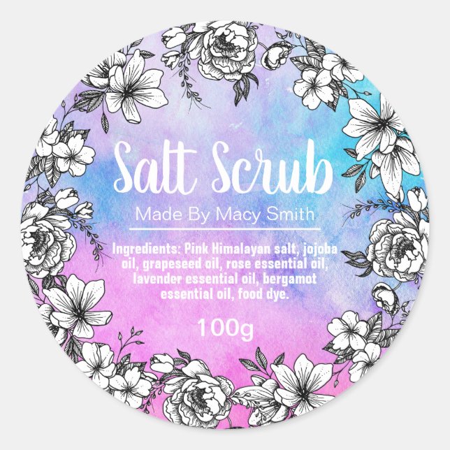 Pretty Galaxy Colours And Flowers Salt Scrub Label (Front)