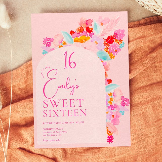Pretty garden bold pink floral sweet 16 invitation (Creator Uploaded)