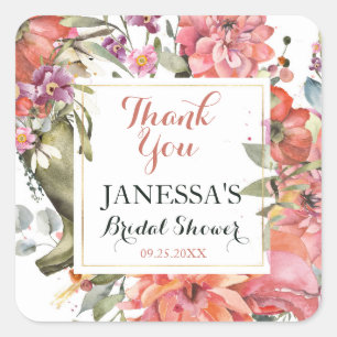 Pretty Garden Floral Bridal Shower Thank You Square Sticker