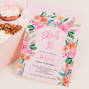 Pretty garden floral watercolor arch Sweet 16 Invitation