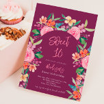 Pretty garden floral watercolor arch Sweet 16 Invitation<br><div class="desc">Announce your upcoming Sweet 16 birthday with our pretty botanical garden invitations on dark purple, featuring pretty and charming pink flowers, roses, blue, purple and yellow blooms with greenery. The modern brush script adds a touch of elegance to these unique invitations that are perfect for anyfloral garden themed celebration., perfect...</div>