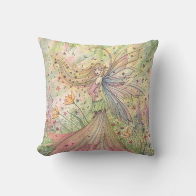 Pretty Garden Flower Fairy Throw Pillow (Front)