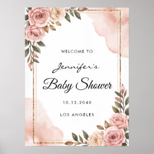 Pretty Garden Flowers Baby Shower Welcome Poster