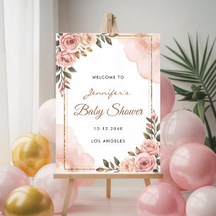 Pretty Garden Flowers Baby Shower Welcome Poster