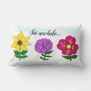 Pretty Garden Flowers Green Throw Pillow