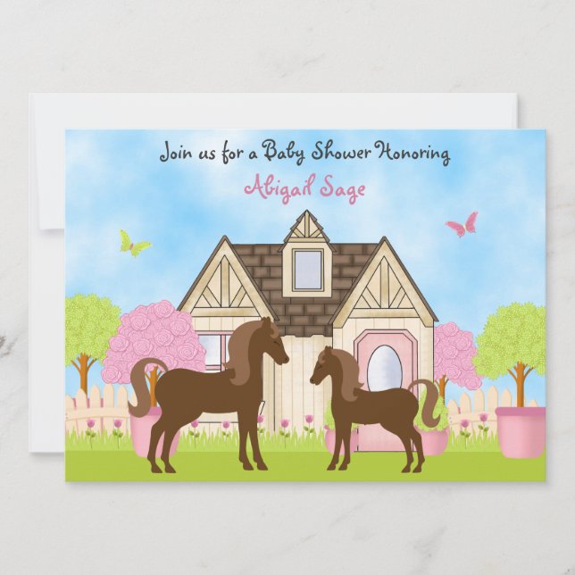 Pretty Garden Horse Baby Shower Invitations (Front)