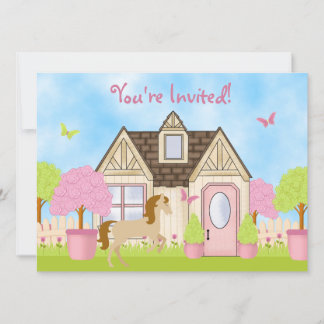 Pretty Garden Horse Birthday Party Invitations